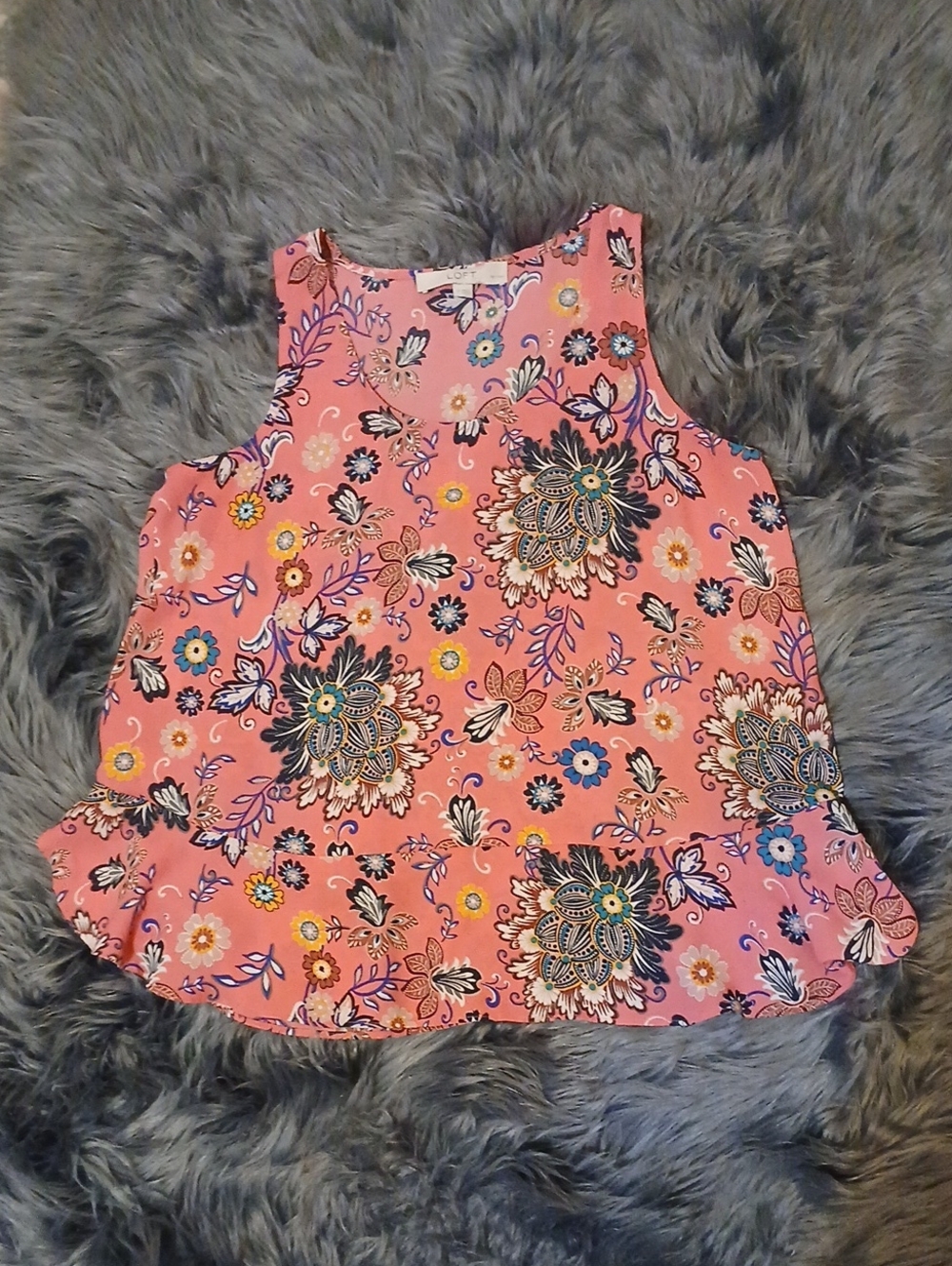 LOFT Pink Floral Ruffle-Hem Tank Top